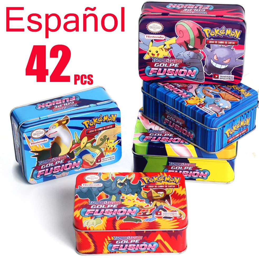 

42PCS Pokemon Cards In Spanish Fusion Strike TAG TEAM GX VMAX V Trainer Energy Cards Pokemon Game Castellano Espaol Children Toy