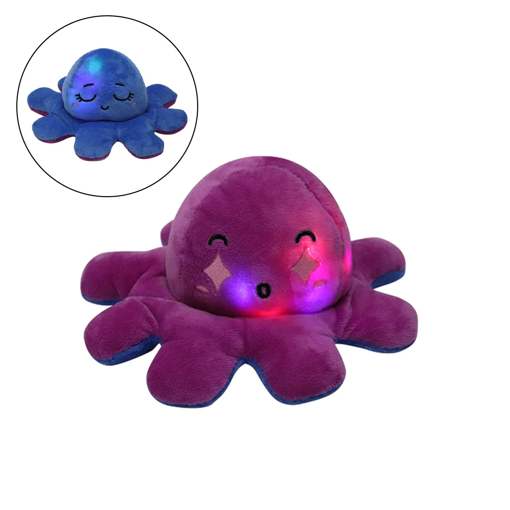 

Super Funny Creative Plush Ornaments Jellyfish Poulpe Soft Double-sided Flip Funny Emotional Figurines with Colorful Light