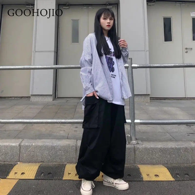 

GOOHOJIO 2021 New Spring Autumn Solid Color Pants Women Oversized All-match Women Cargo Pants Loose High Waist Trousers Couple