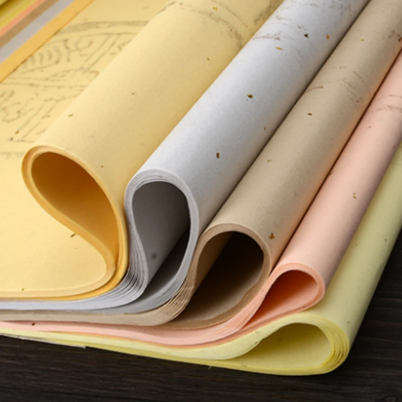 Chinese Rice Paper Gold Foil Raw Xuan Papers Traditional Poem Couplets Calligraphy Rijstpapier 100sheets |