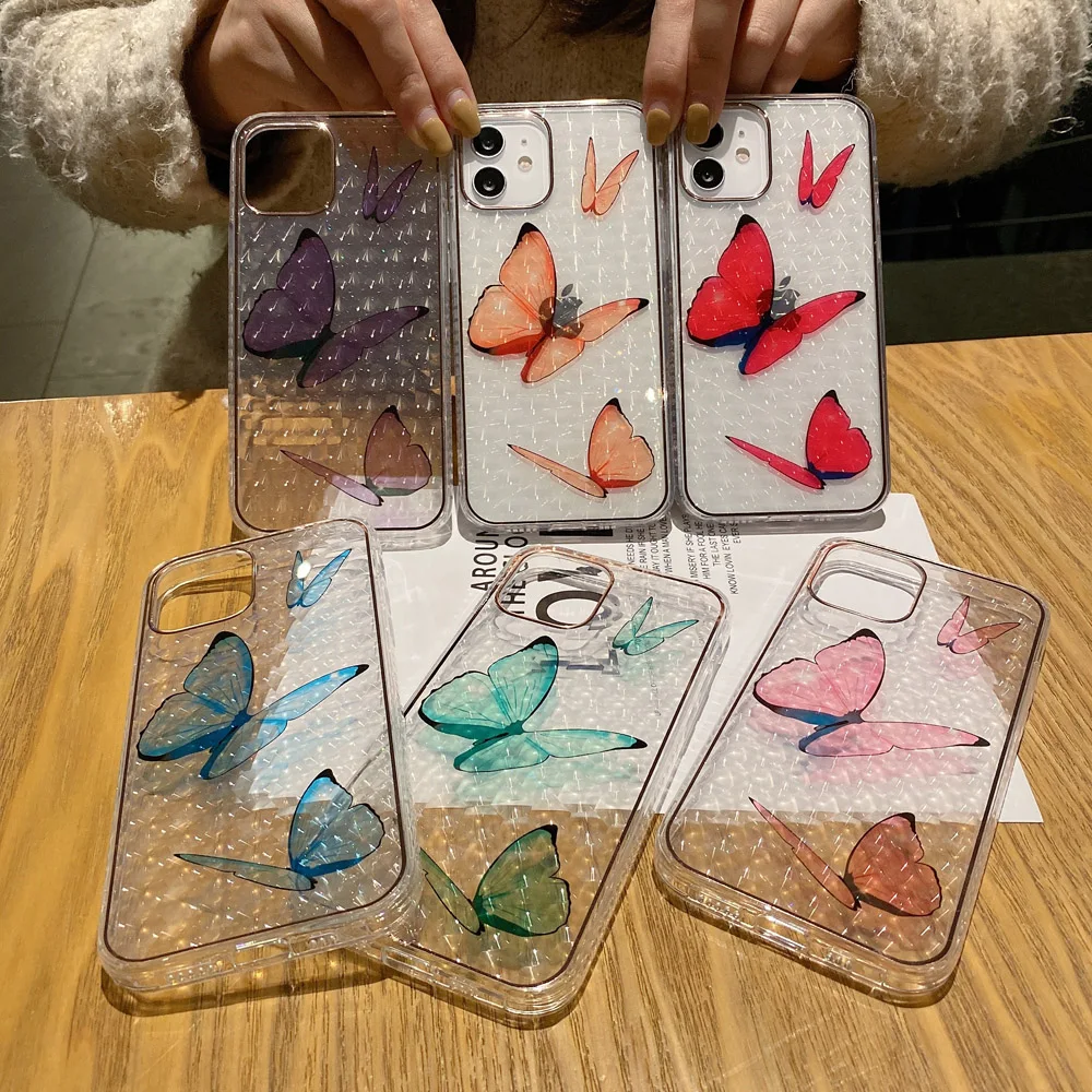 

Laser Clear Butterfly Phone Case for Iphone 12 11 Pro Max 7 8 Plus X XR XS MAX SE 2020 Shockproof Transparent Soft Back Cover