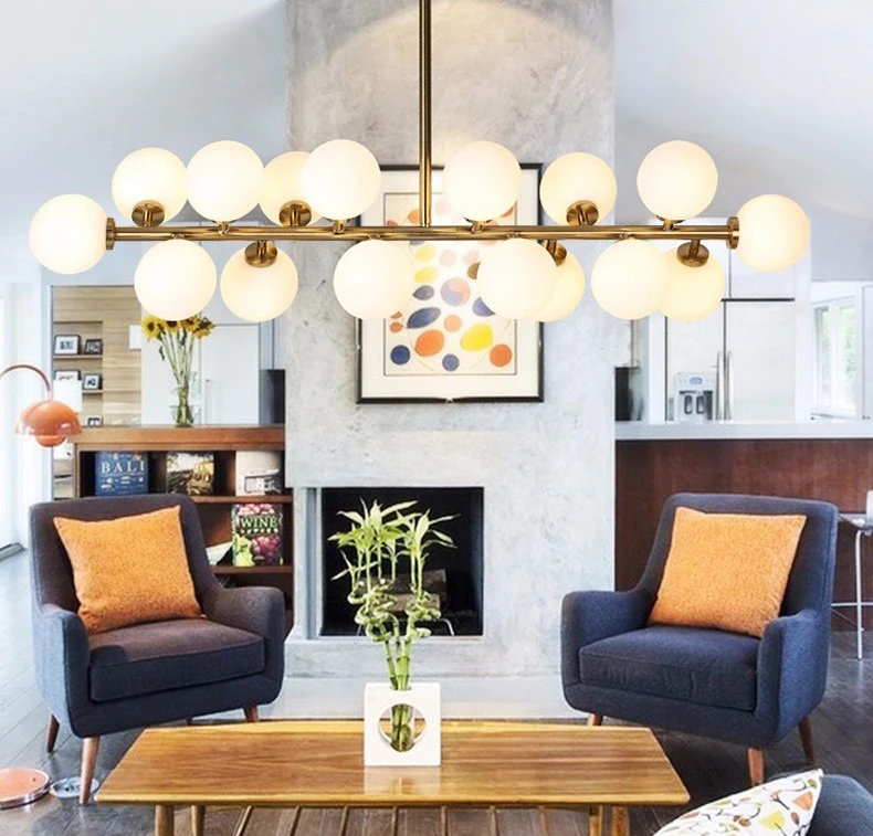Современный Стеклянный Шар Люстра Свет Золотой подвесной светильник гостиная