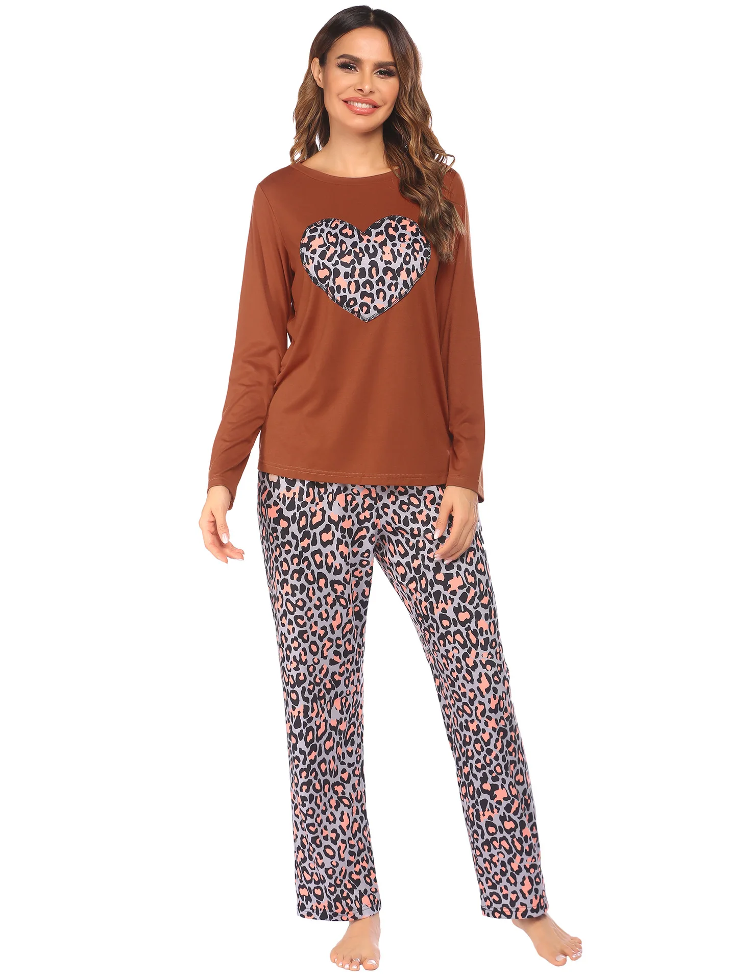 

Leopard Sweetheart 2PCS Women Pajamas Sets O-Neck Full Sleeve&Pant Lady Polyester Home Wear Sleepwear Nightwear Pyjamas Suit