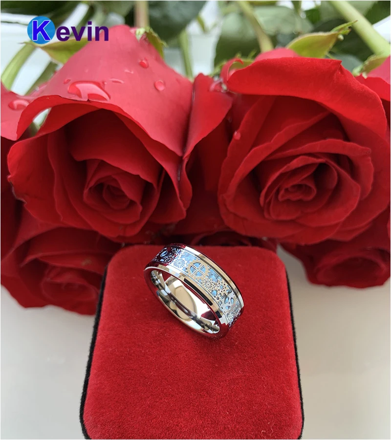 Для мужчин и женщин вольфрамовое обручальное кольцо 8 мм с механическим зубчатым