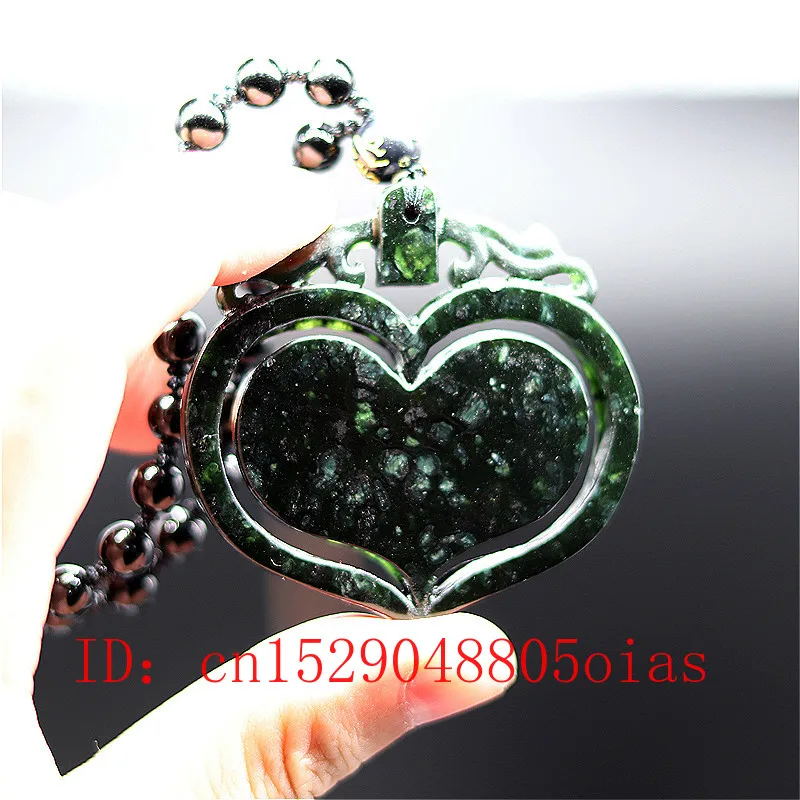 Натуральное черное зеленое китайское Нефритовое сердце ожерелье из бисера