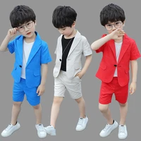 formal boys summer suit sets children short sleeved blazer shorts dress outfits kids birthday party performance cosutme
