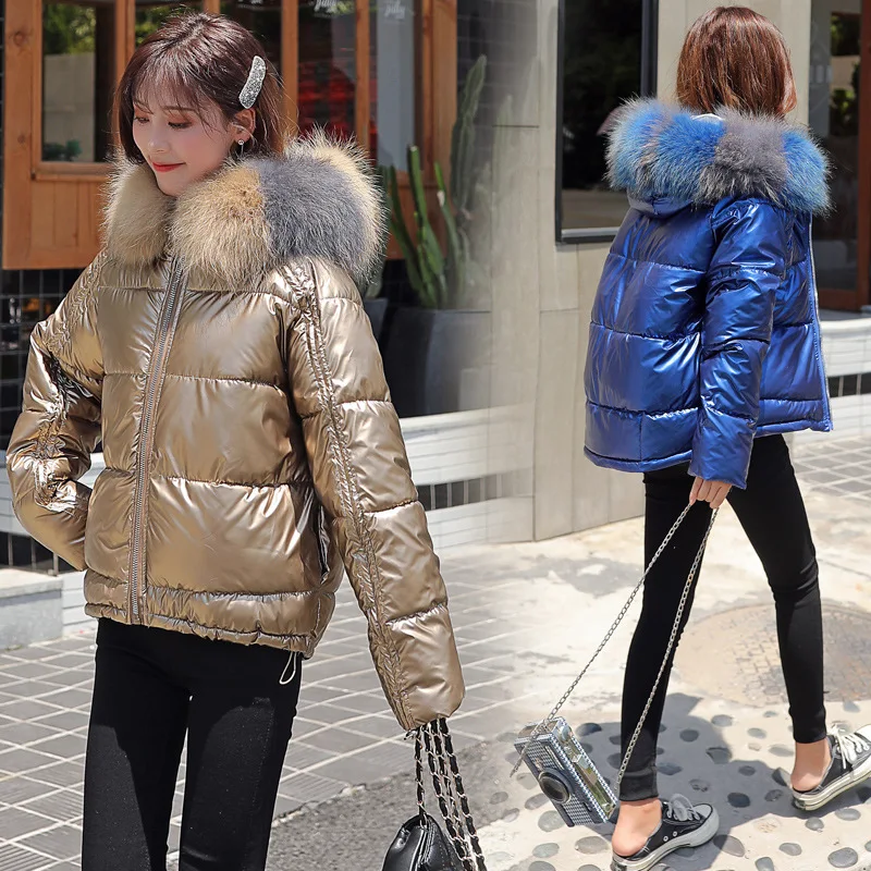 Зимняя короткая парка с воротником из искусственного меха Женская куртка