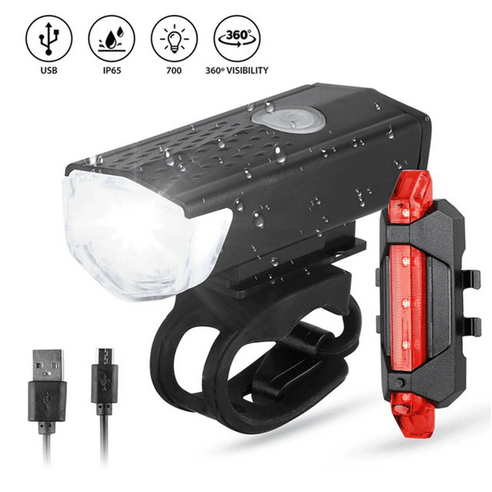 

Bike Bicycle Light USB LED Rechargeable Set Mountain Cycle Front Back Headlight Lamp Flashlight Tail light Bike accessories