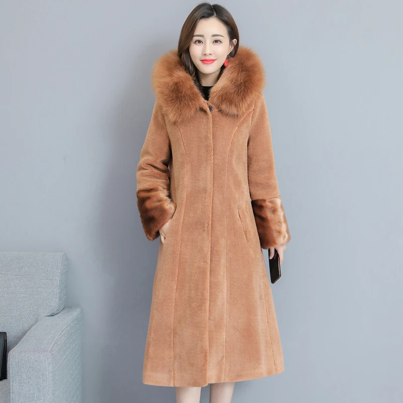 Корейское зимнее шерстяное пальто из искусственного меха для женщин с отделкой