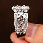 Женские обручальные кольца, с полым цветком и овальным кристаллом, серебристого цвета