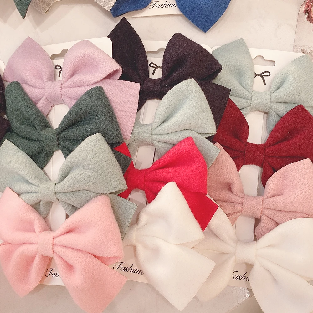 

4Pcs/Set Korean Sweet Solid Color Bows Hair Clip For Kids Girls Boutique Handmade Hairpins Barrettes Headwear Hair Accessories