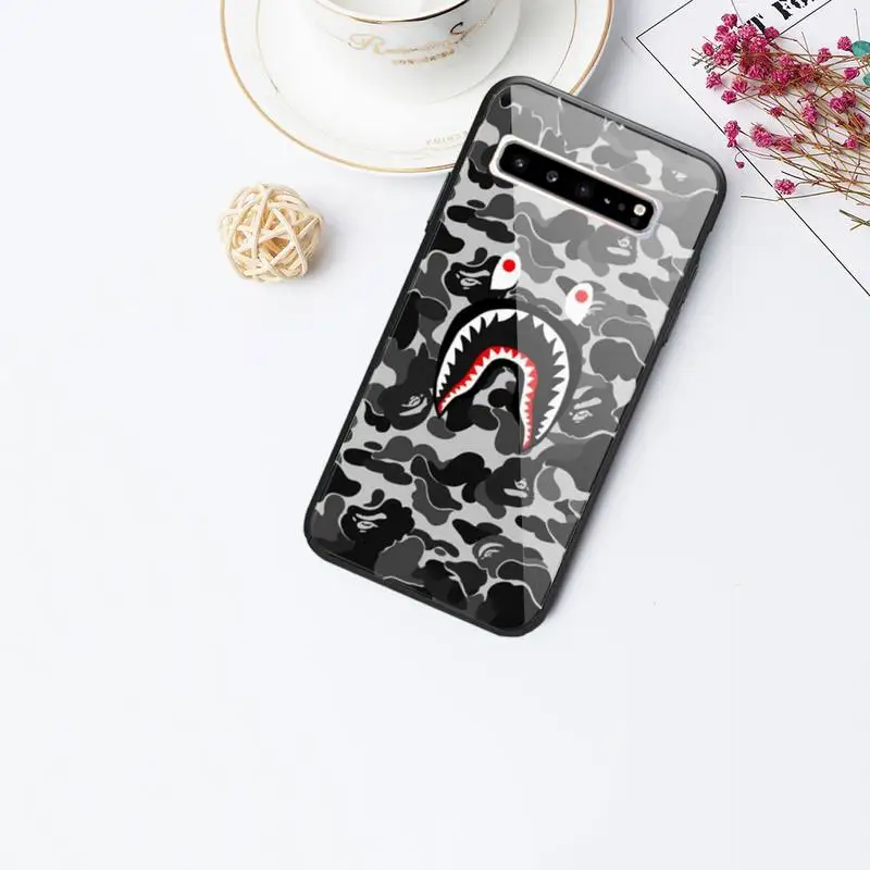 

Bape camouflage shark skin Phone Case For Galaxy Tempered Glass Cases Apply To S10 S9 S8 S7 S6edge Plus TPU Cover