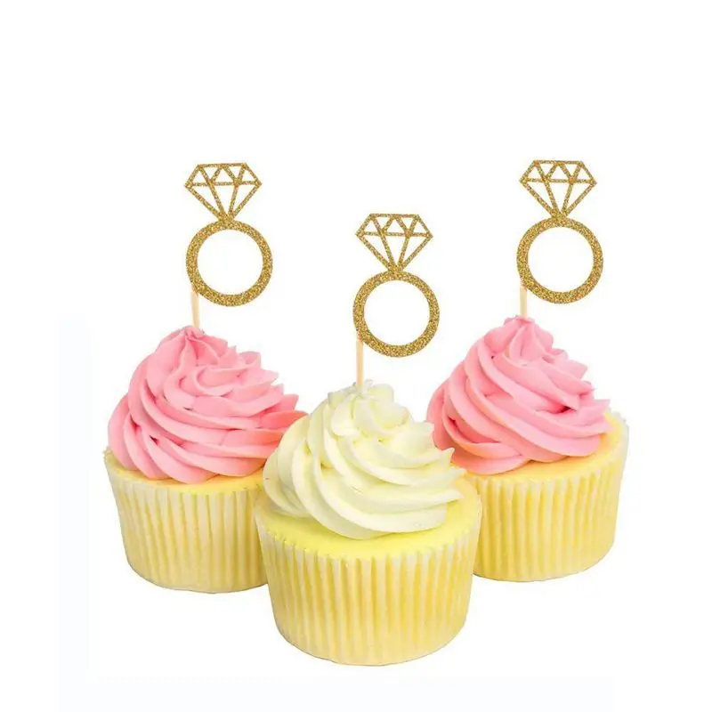 50 Pack Cupcake Toppers Gold Glitter Mini Diamond Ring Cakes for Marriage Engagement Anniversary Birthday Valentines Par | Дом и сад