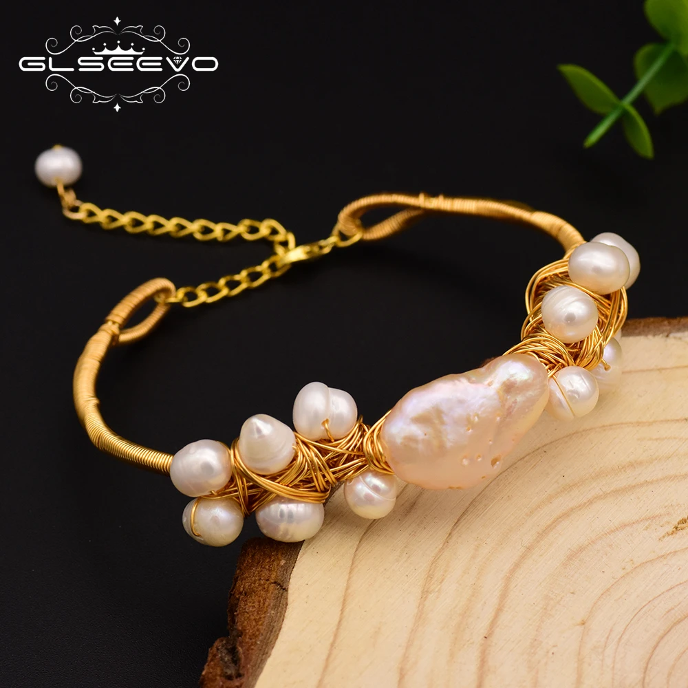 Браслет GLSEEVO с натуральным барочным жемчугом регулируемый браслет для женщин