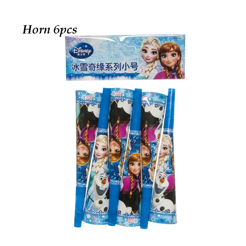 Horn 6pcs Дисней Холодное сердце принцесса Снежная королева тематическая вечеринка на день рождения украшения Детские вечерние принадлежности для девочек Декор Детский день рождения набор посуды - Color: Horn 6pcs