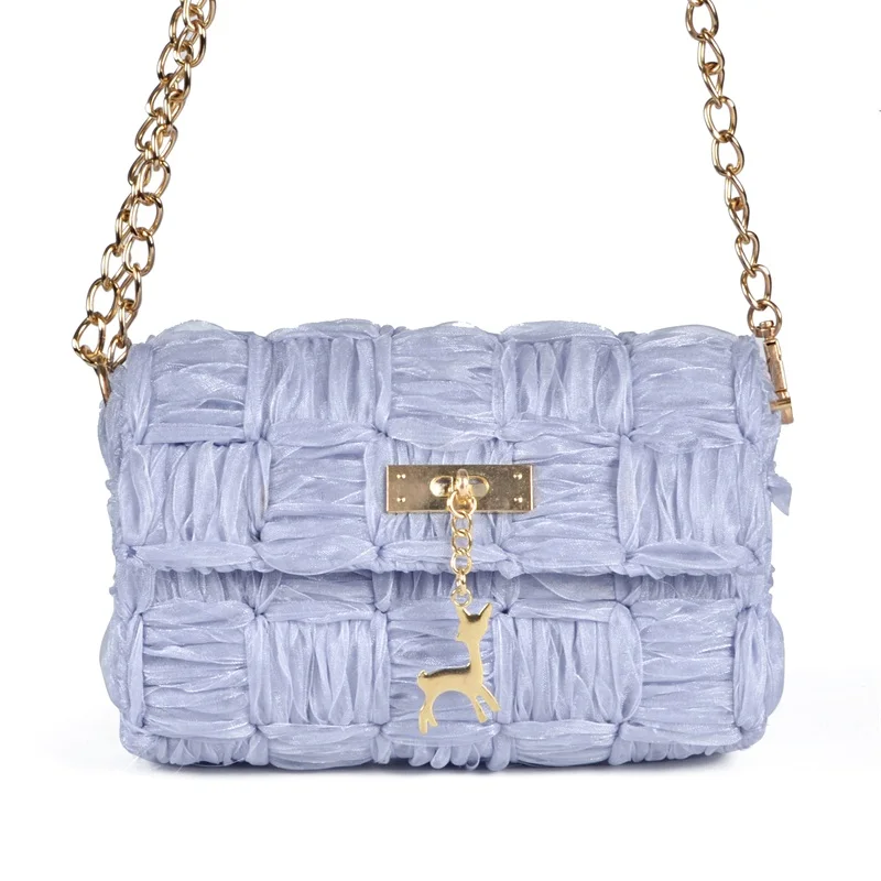 

Hand-Woven Bag Summer Homemade Ribbon Yarn Grid Board Women's Woven Bag Crossbody Small Bag