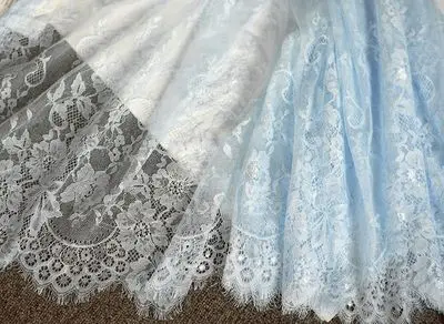 Light blue 3 м/лот классический дизайн нейлоновое платье ресницы кружевной отделкой мягкий черный белый красный розовый темно-синий французский двусторонний Шантильи кружевная ткань 70 см - Цвет: Light blue
