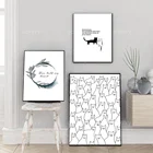 Скандинавский мультфильм абстрактная линия белая кошка Рисование картина домашний декор холст живопись стены Искусство Уникальные постеры и принты для спальни