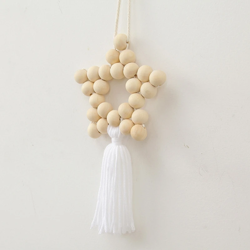 

Nordic Style Wall Hanging Ornament Star Shape Wooden Beads Tassel Pendant Kids Room Decoration Photo Props Wholesales