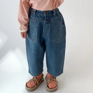 

Джинсы детские, на весну-лето, 2021, однотонные, свободные, От 2 до 7 лет