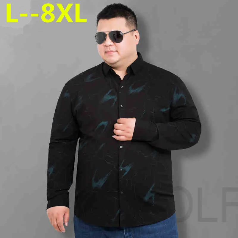 

5XL Big 8XL 4XL 6XL Fashion Long sleeve Men's shirts Casual Random patchwork Print Linen Shirt men Brand Plus size Camisas