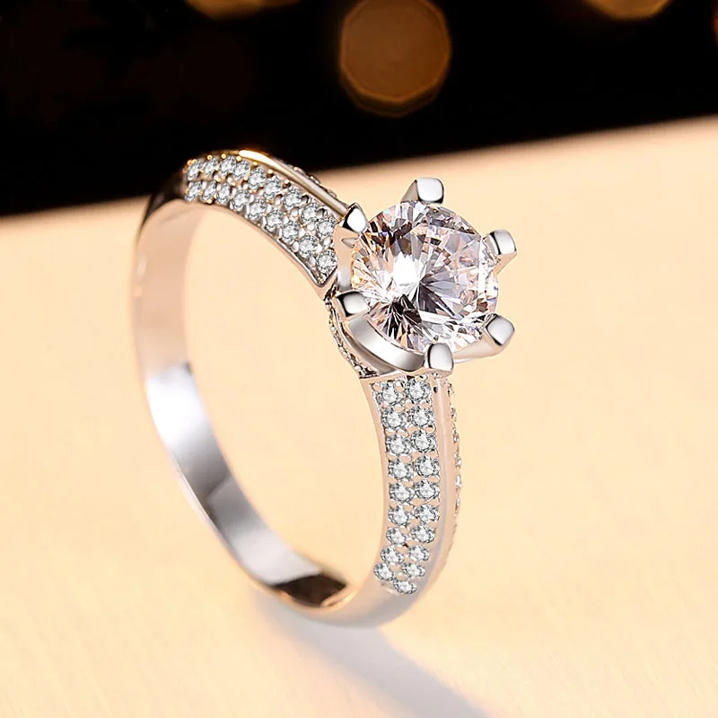 1ct блестящее CZ Кольцо для женщин Lover AAA 6,5 мм циркон камень зубец настройки кольцо очаровательные ювелирные изделия из натуральной кольцо из стерлингового серебра 925