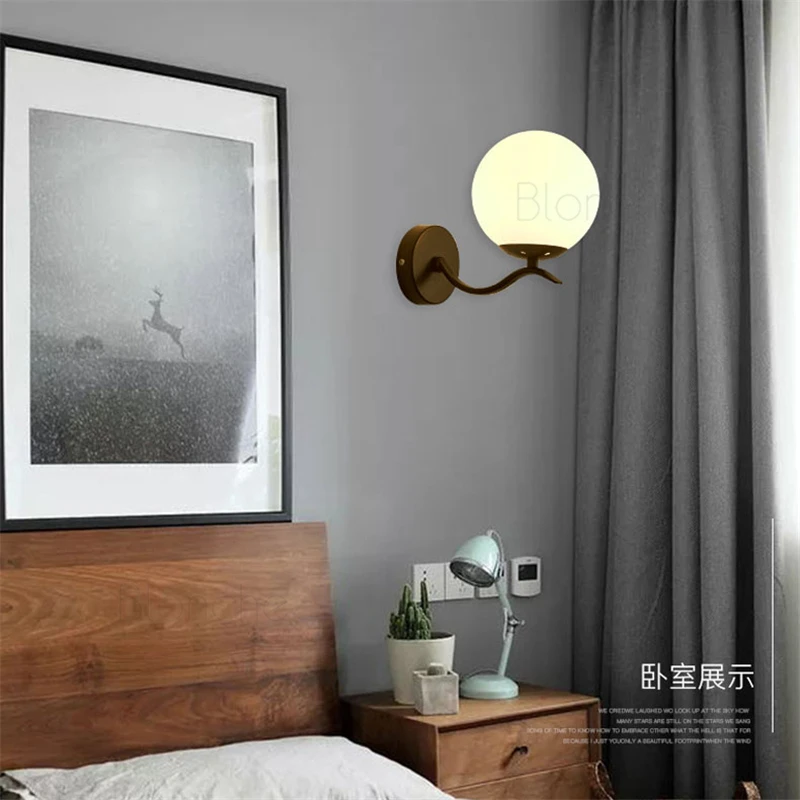Modern Glass Ball Wall Lights Led Simple Lamp Gold/black Sconces for Bedroom Bedside Living Room Corridor Loft Home Decor | Освещение