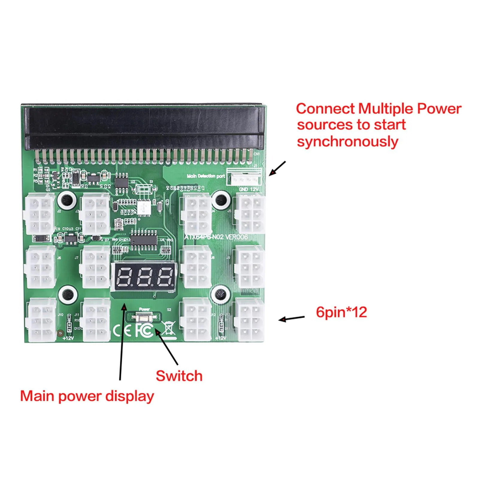 Плата адаптера питания Pci e 12*6 пин 12 В плата высокой мощности Графическая панель Po