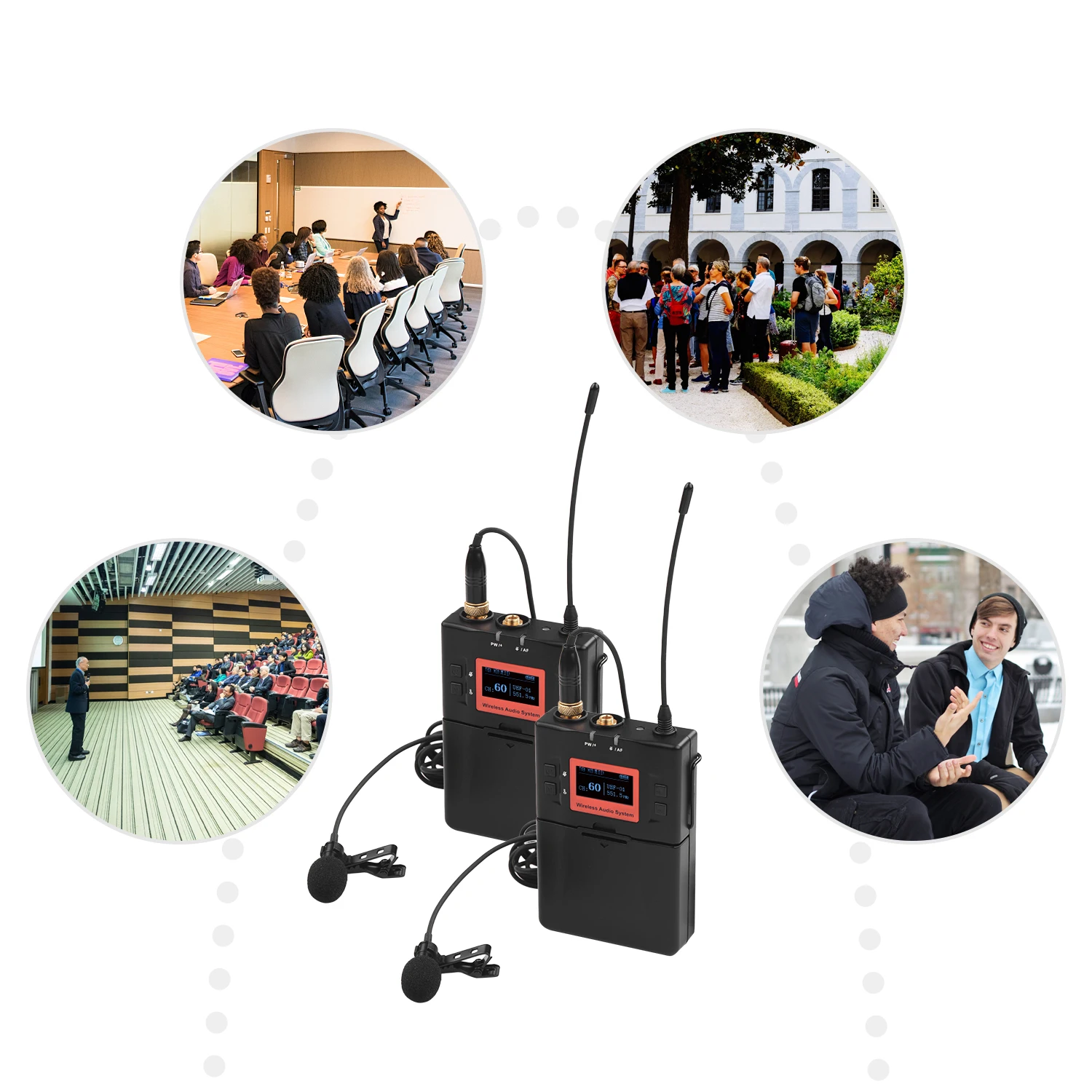 Беспроводной петличный микрофон UHF 60-каналы двойной передатчиков один приемник