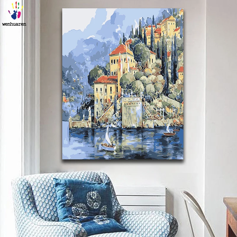 DIY картинки для раскраски по номерам с цветами русская Акварельная архитектурная