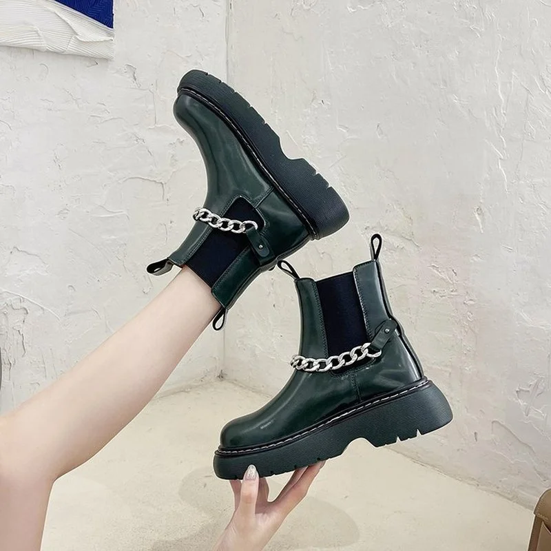 

Дизайнерские новые ботинки челси на платформе, зима 2021, модные теплые готические ботильоны на среднем каблуке, повседневная женская обувь н...