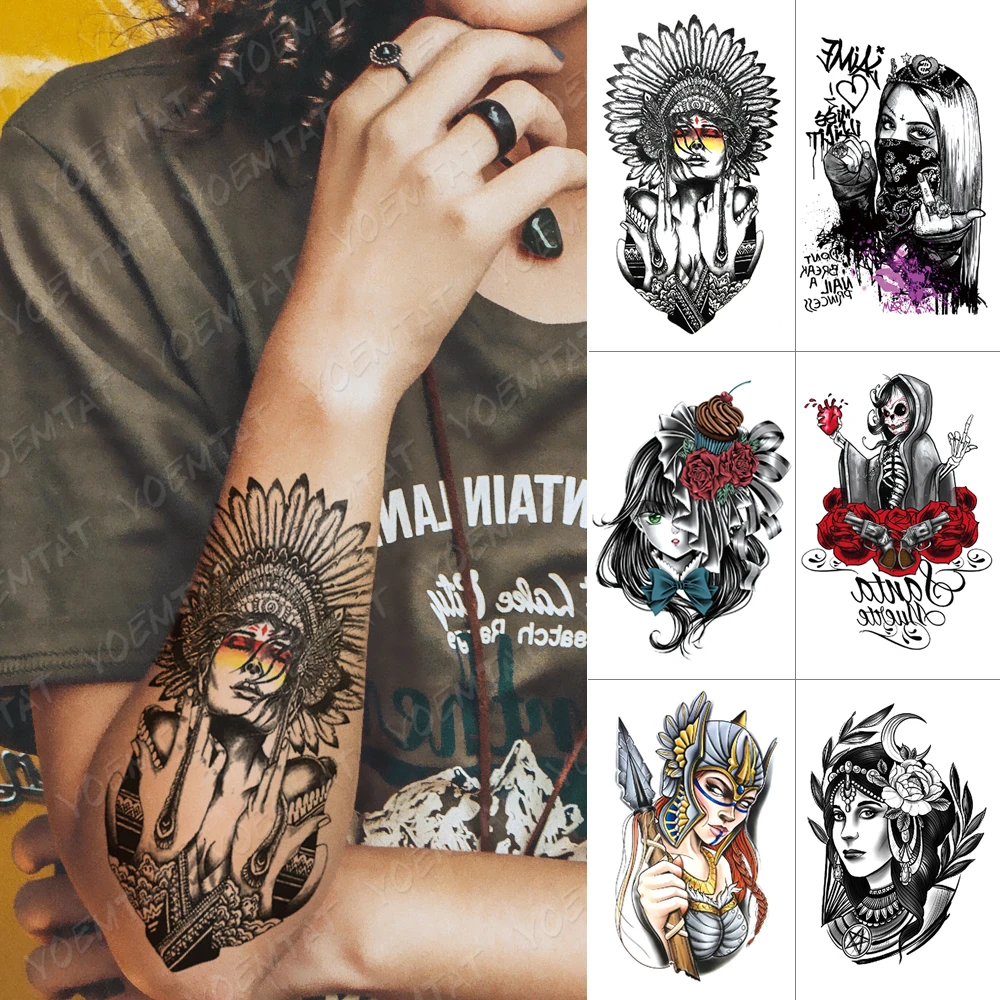 

Waterproof Temporary Tattoo Sticker Indian Feather Tribal Cool Girl Flash Tattoos Old School Body Art Arm Fake Tatoo Women Men