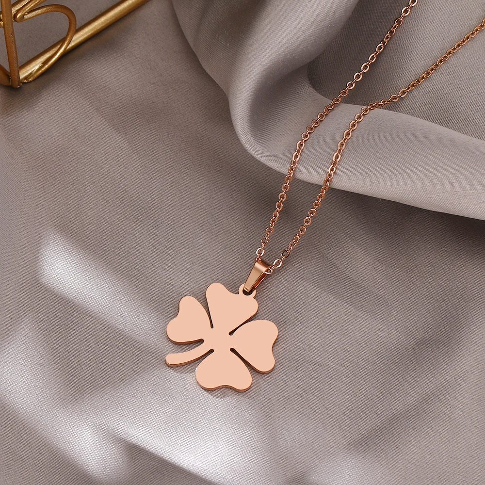 CACANA 316L Stainless Steel Clover Necklace Rose Gold Colors Bijoux Collier Elegant Women Jewelry Party Gifts Wholesale | Украшения и