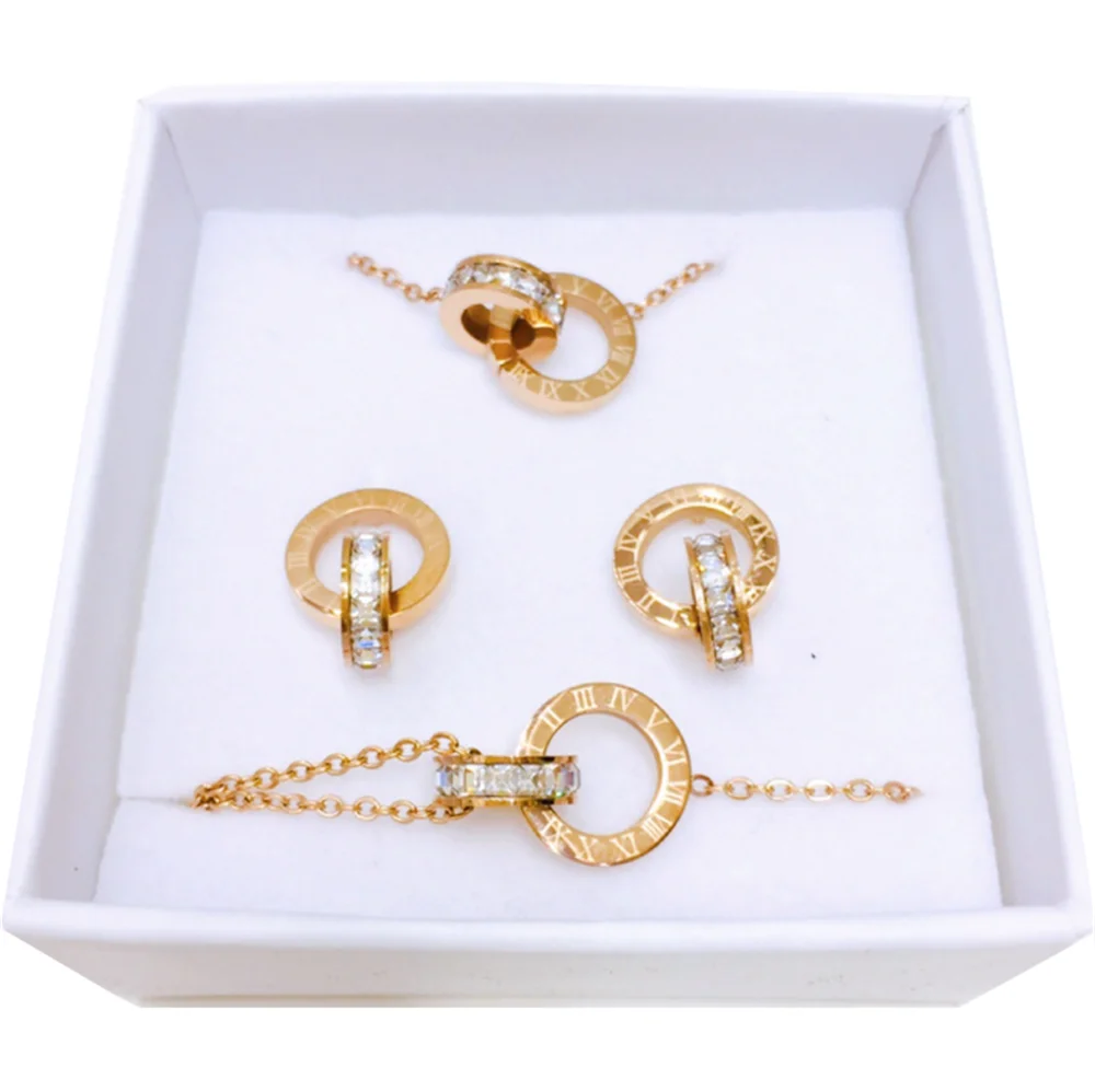 Набор из двух колец римских сережек и браслетов 5A кристалл 316L нержавеющая сталь