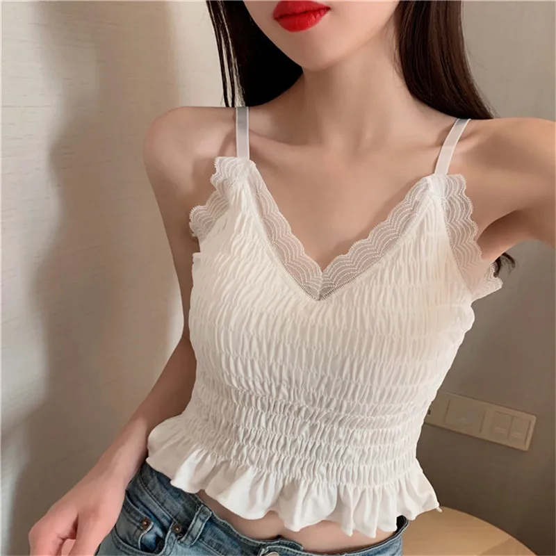 

2021 Tank Top Women Blusas Sexy V Neck Basic Tops Casual Womens Vest Camisole Lace Crop Tops Female Shirt Summer Cropped A111