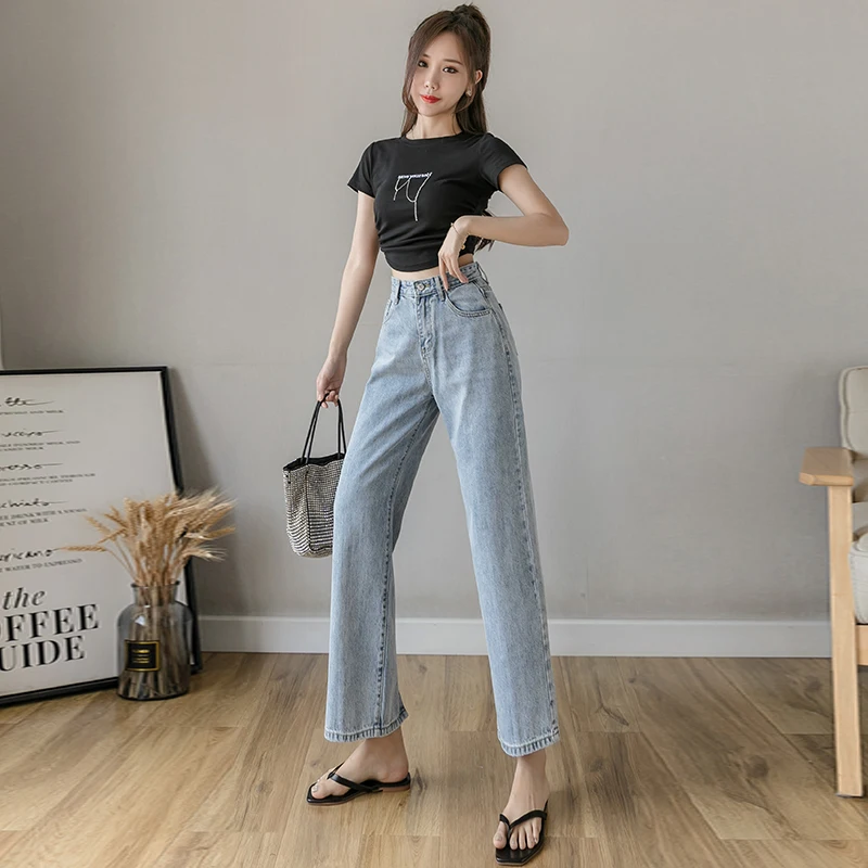 

Fashion Retro Jeans Ladies High Waist Split Harajuku Streetwear Y2K Chic Casual Loose Students Straight Wide Legs Ulzzang Summer