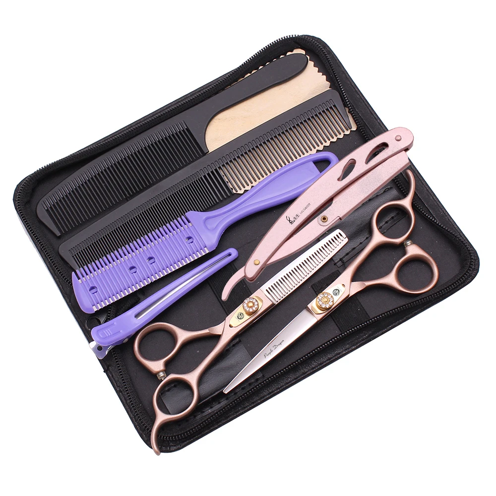 

Professional Hairdressing Scissors 5.5" 6" Purple Dragon Japan 440C Rose Gold Thinning Shears Barber Hair Cutting Scissors 9105#