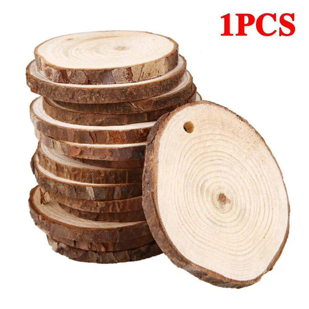 

1pc 5-6Cm Natural Round Pine With Drill Hole Wood Slices With Tree Bark Discs Diy Crafts Wedding Party Painting Shooting Props