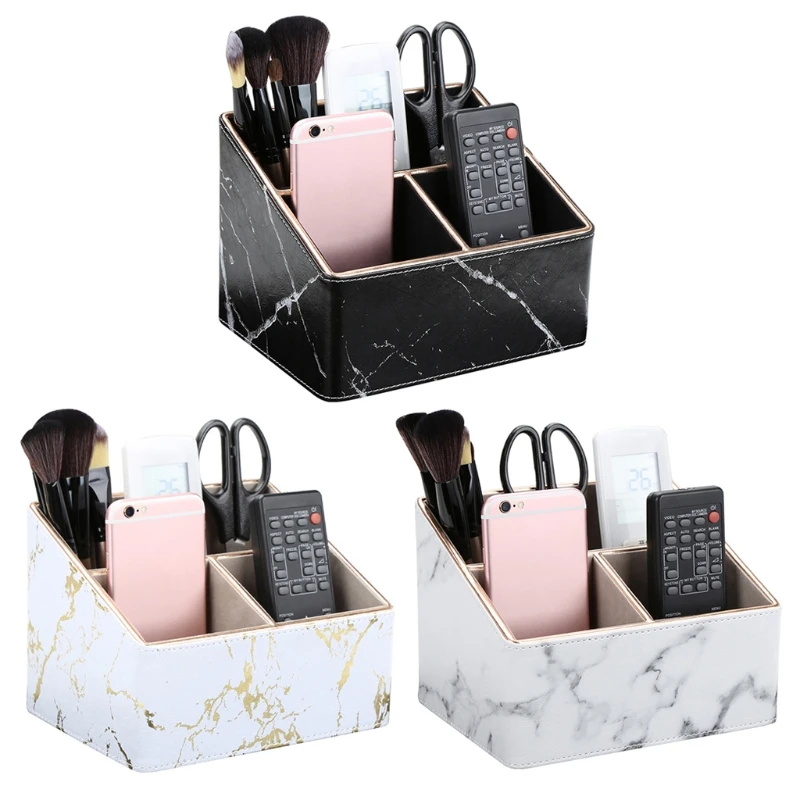 

3 Grids Marble Leather Desk Stationery Organizer Pen Pencil Holder Mobile Phone