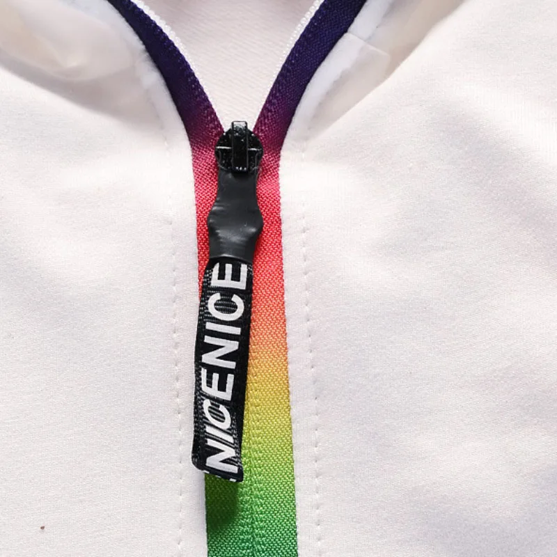 Clothing suit boys girls clothes fashion sports two-piece rainbow trim hooded sweater jacket + pants quality children's clothes