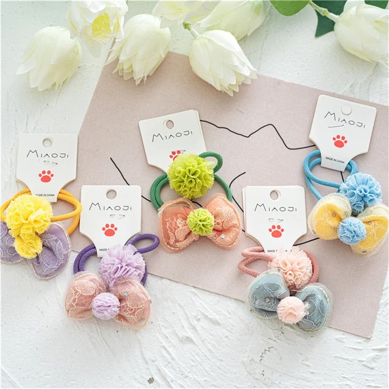 

2pcs/lot New Fashion Sweet Girl Kids Ponytail Hair Accessories Korean Children's Simple Cute Yarn Ball Bow Rubber Band Hair Rope