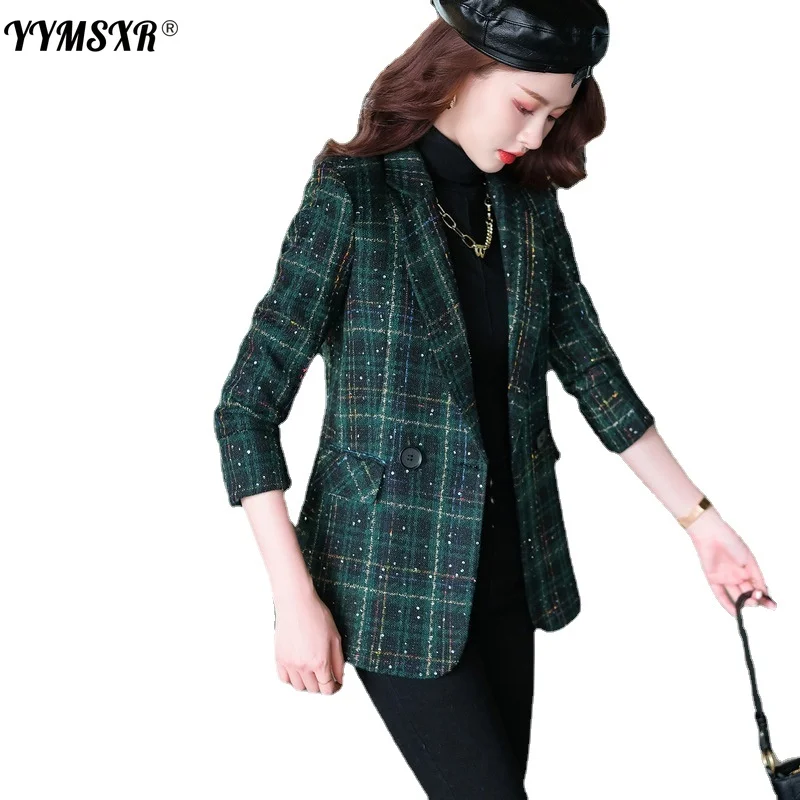 S-4XL  Autumn and Winter Suit Women's New Style Elegant Plaid Double-breasted Ladies Jacket High Quality enlarge