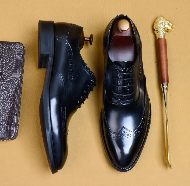 Туфли мужские классические натуральная кожа на шнуровке броги свадебная обувь