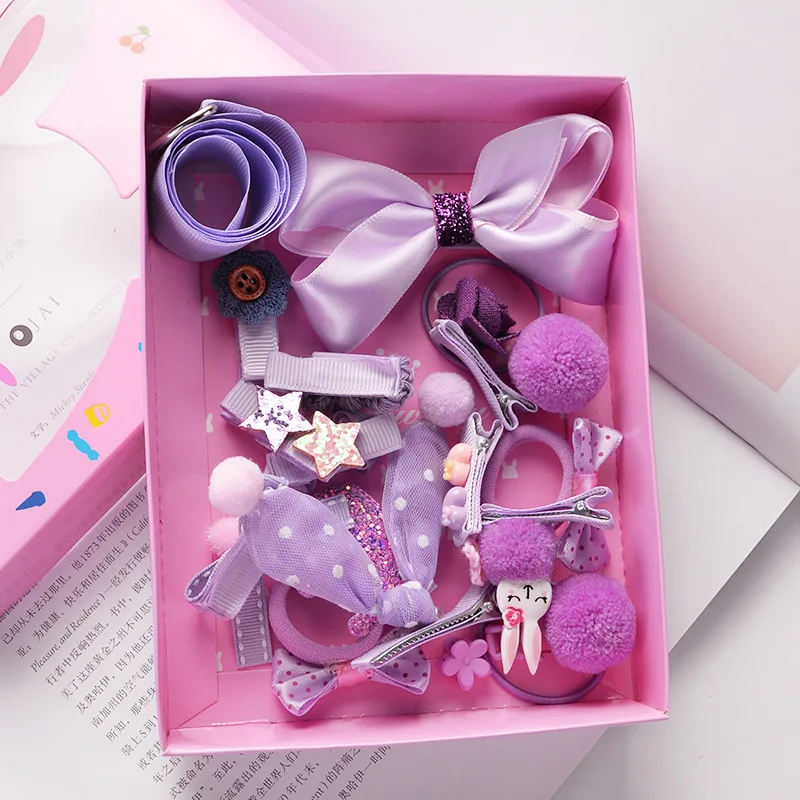 18 Sets of Hair Rope Children Headdress Korean Version The Girl Fabric Hairpin Creative Rubber Band Accessories Gift Box |