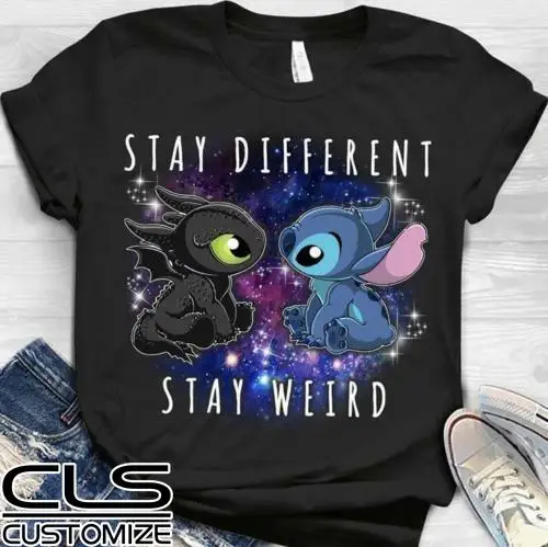 Мужская футболка унисекс из хлопка с надписью Stitch and Toothless Be Different странная модная