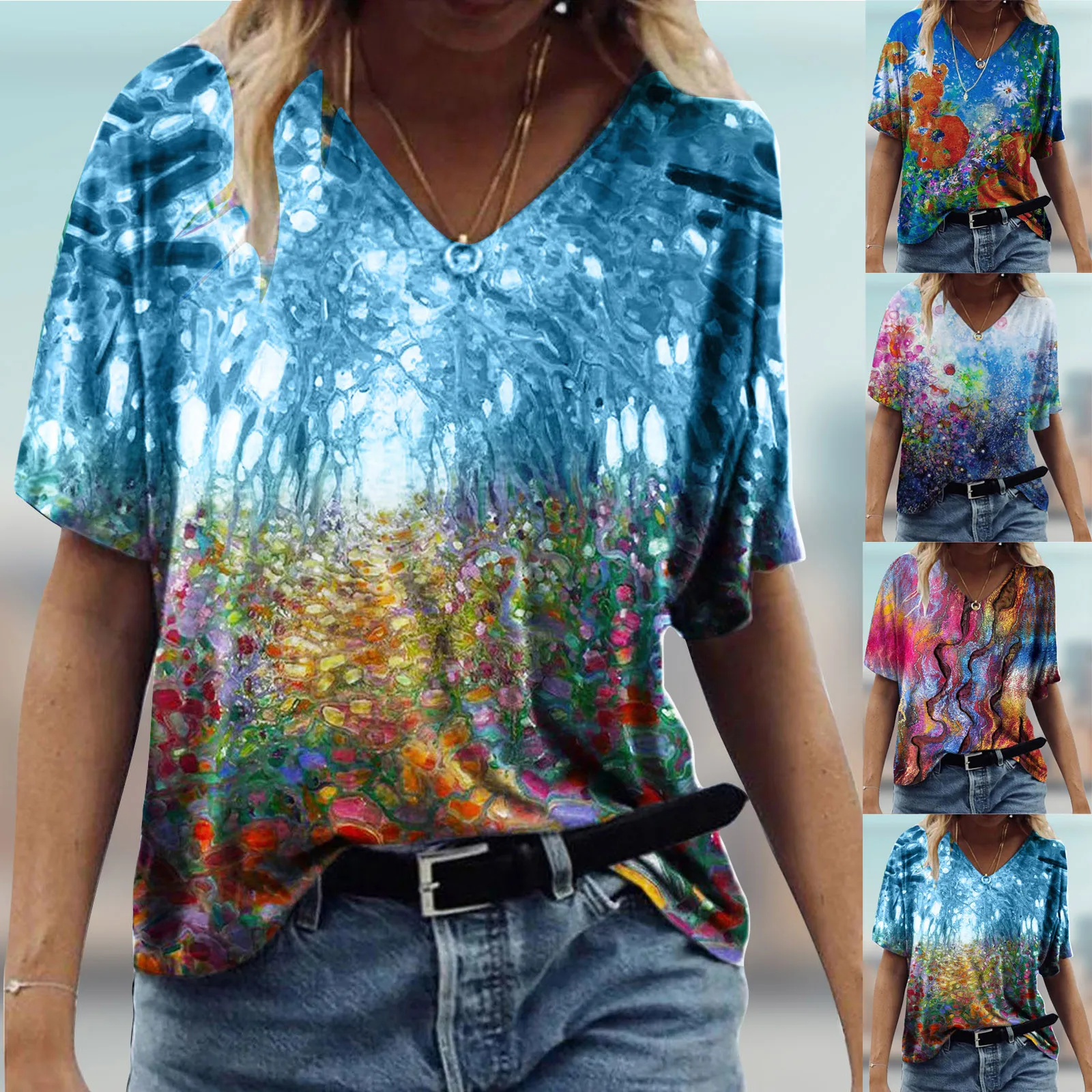 

Women's Floral Short Sleeve Print Clothing Women's T-Shirt 2021 Summer Harajuku Graphic Clothing Top Blouse Casual Women's Tops