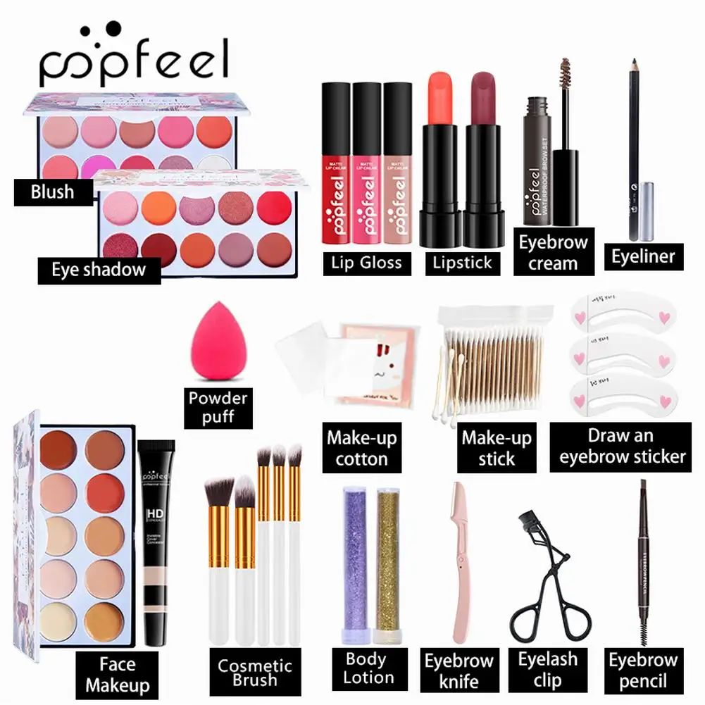

28PCS All in One Makeup Set Eyeshadow Palette Eyeliner Lip Stick Concealer Makeup Brush Cosmetics with Carry Bag for Women