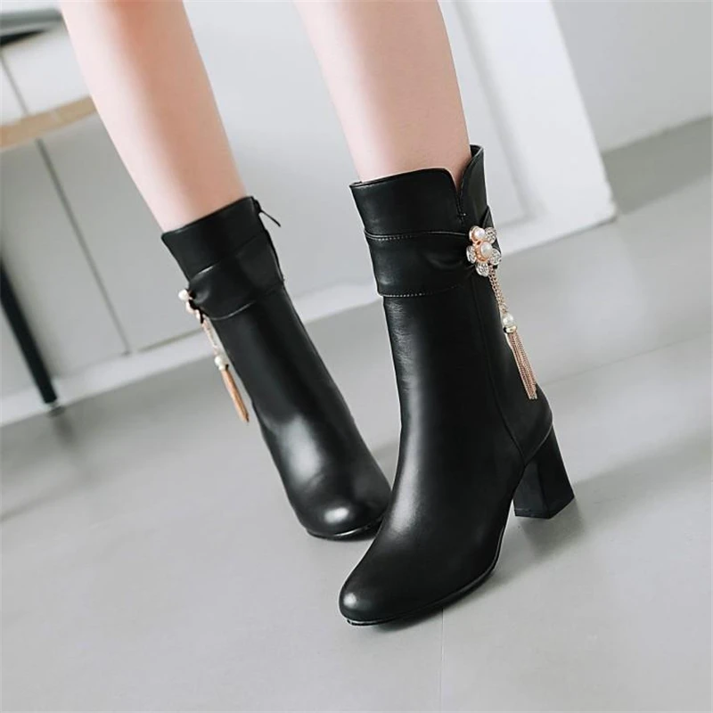 Женские модные милые черные ботинки Cresfimix из искусственной кожи на квадратном