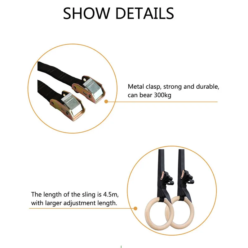 

1 Pair 28mm Wooden Gymnastic Rings Fitness Equipment Gym Strength Exercise Nylon Webbing Straps Pull Ups Muscle Training