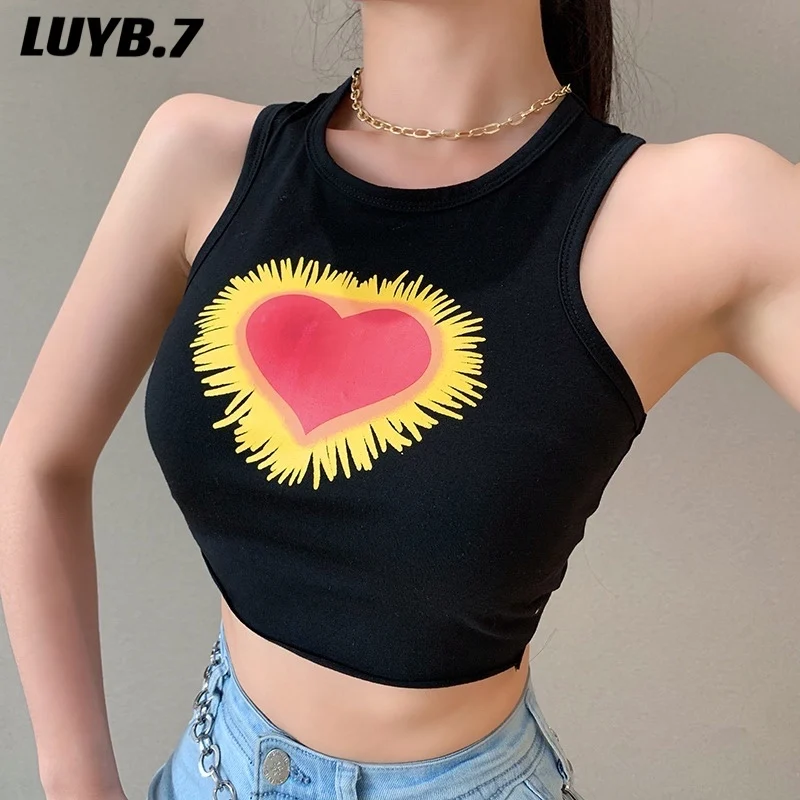 

2021 new loveling heart black sleeveless vest fashion new street and school 95 Cotton special design